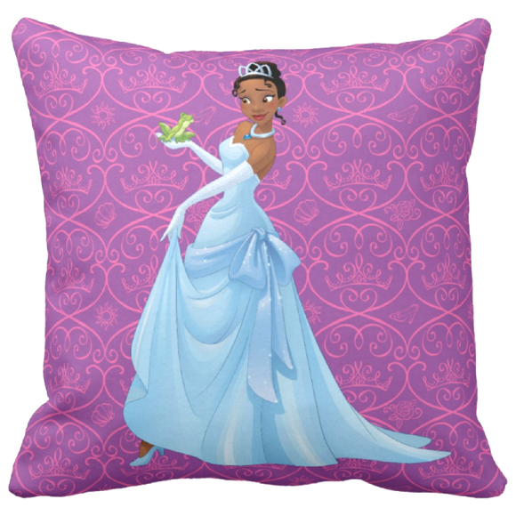 Disney Princess Tiana Pillow/ Princess And The Frog Tiana Throw Pillow Décor/ Royal Purple Tiana Princess Crown Girl’s Bedroom Decor